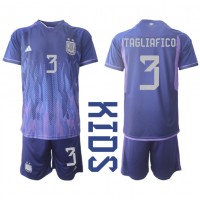 Camisa de Futebol Argentina Nicolas Tagliafico #3 Equipamento Secundário Infantil Mundo 2022 Manga Curta (+ Calças curtas)